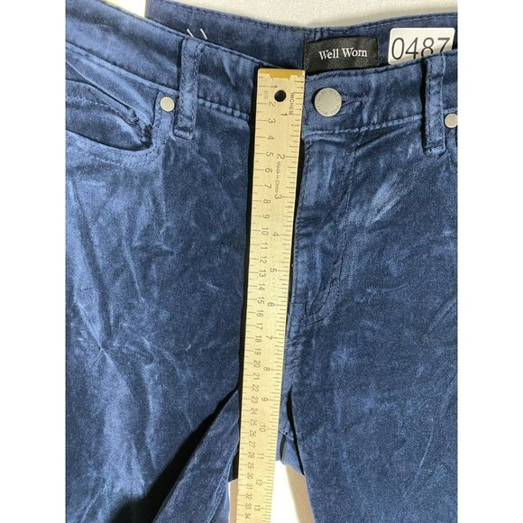 Well Worn Womens High Rise Luxe Velvet Tapered Pant 5 Pockets Size 6/28 Blue - Picture 3 of 9